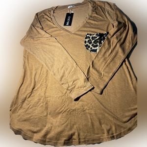 Women's Shirt Tunic brown  Leopard Animal Print Pocket Soft Stretch XL